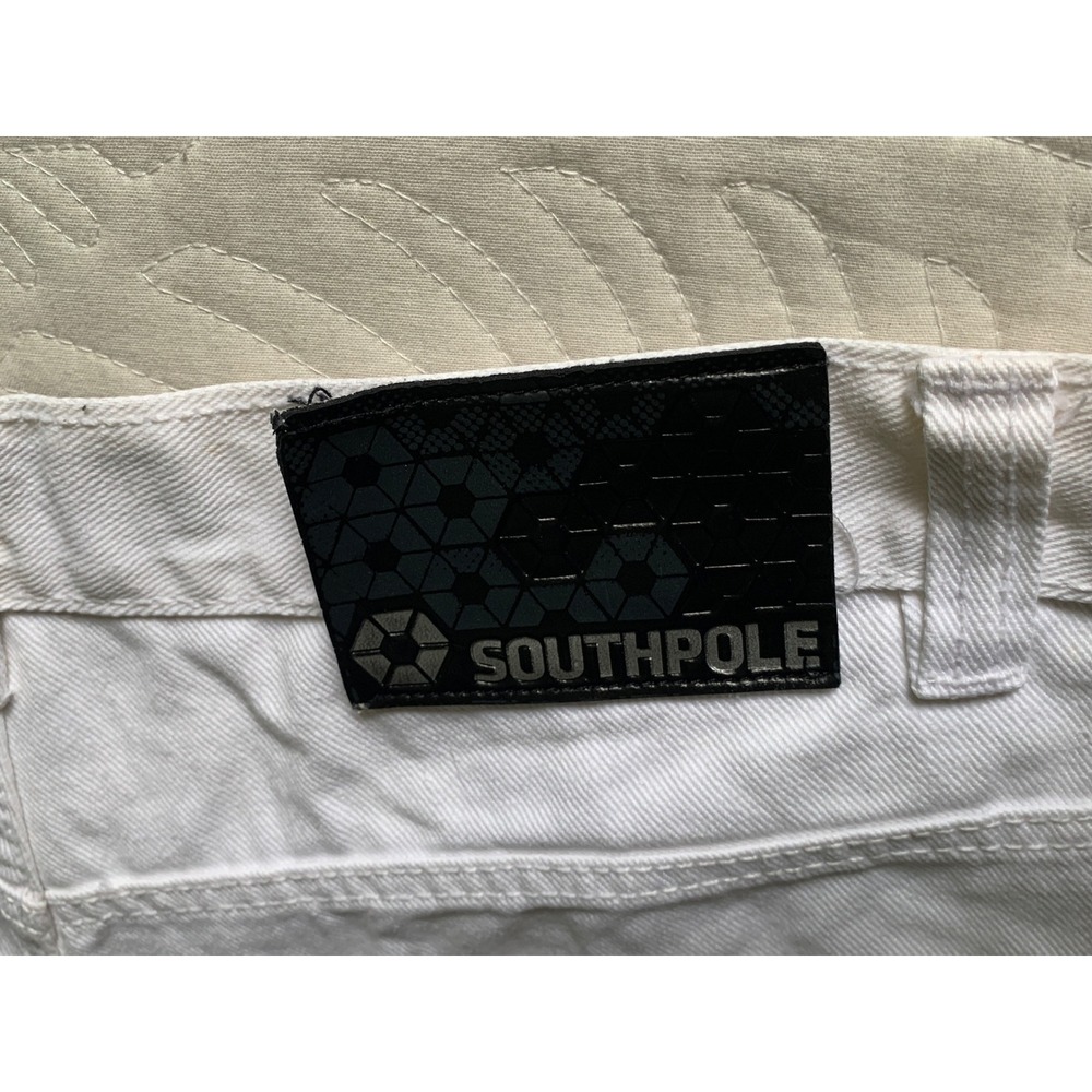 VTG Y2K Southpole white Jean Shorts Sz 36 classic streetwear grunge Jnco like - Picture 5 of 5